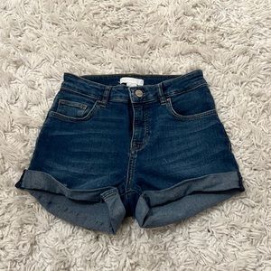 dark wash denim high waisted shorts